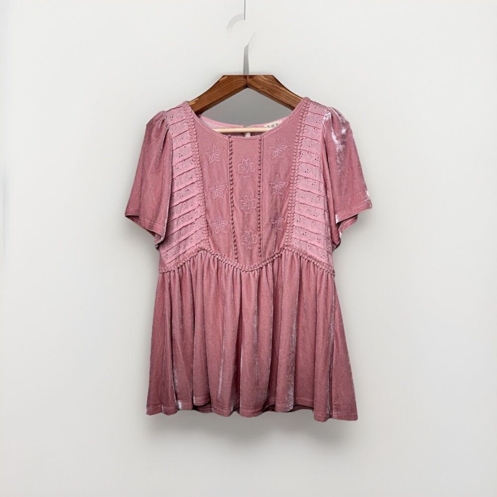 POL Velvet Babydoll Eyelet Top Oversized Small - Picture 1 of 11